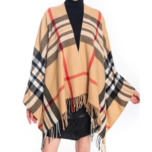 Jackets & Blazers - Plaid Poncho/Cape